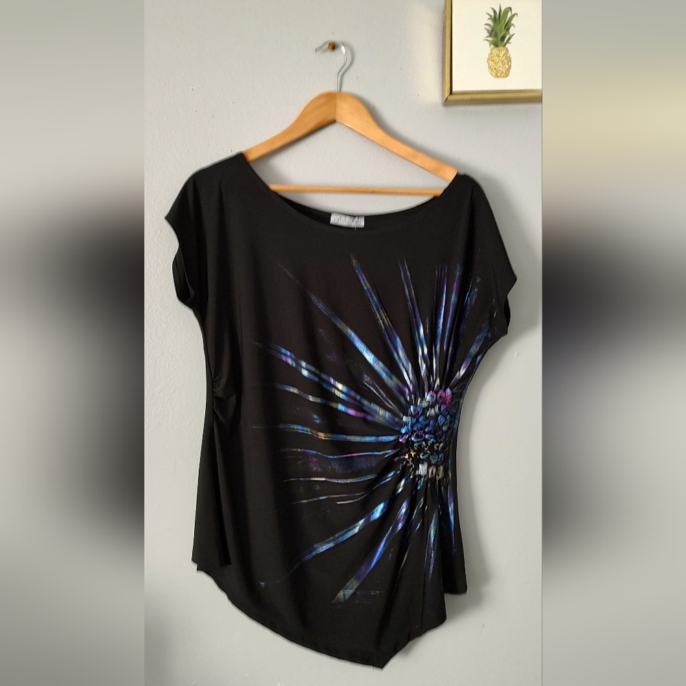 Forever Jede Top Blouse Color Black Size Large  Asymmetri  Casual Short Sleeves
